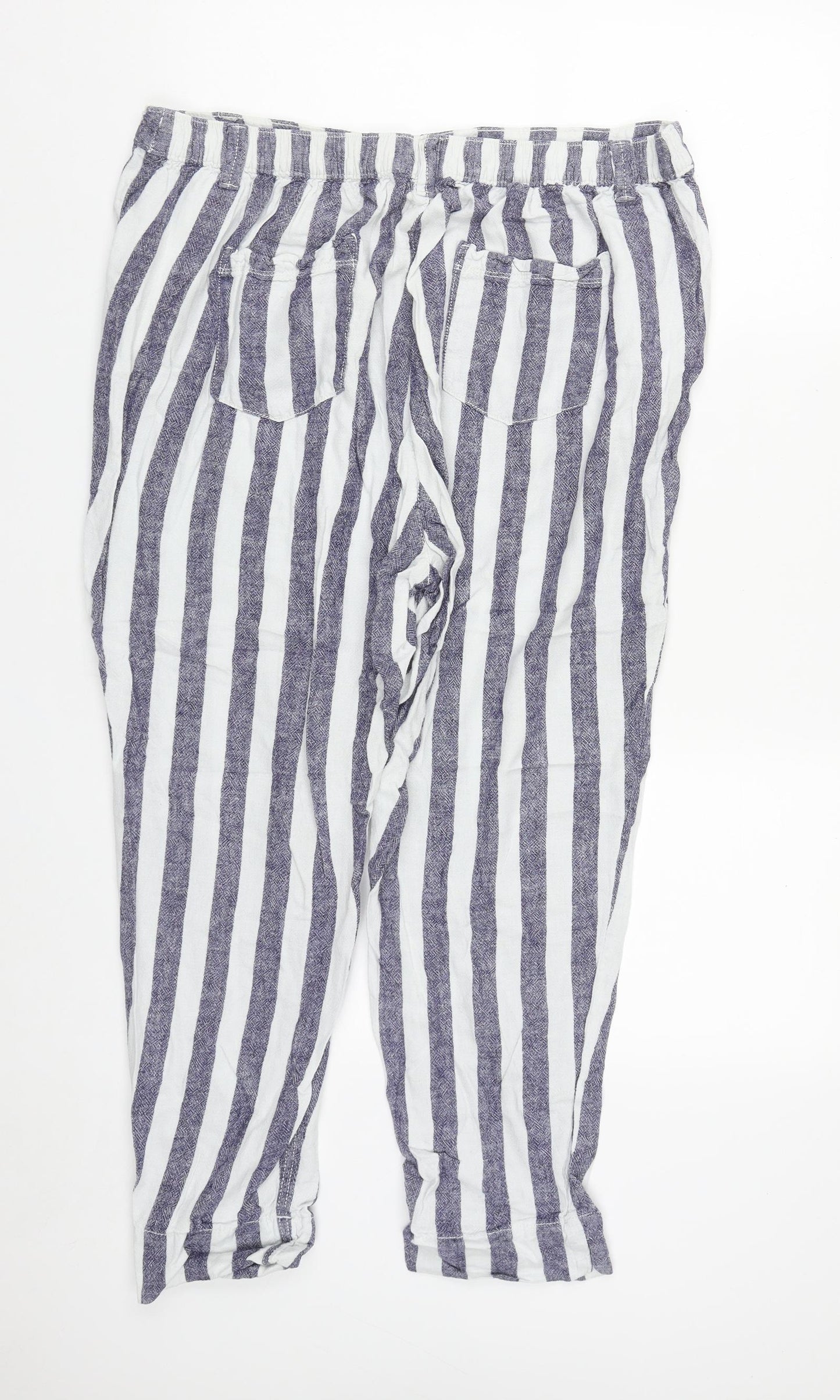 Bonmarché Womens Multicoloured Striped Linen Harem Trousers Size 18 L25 in Regular