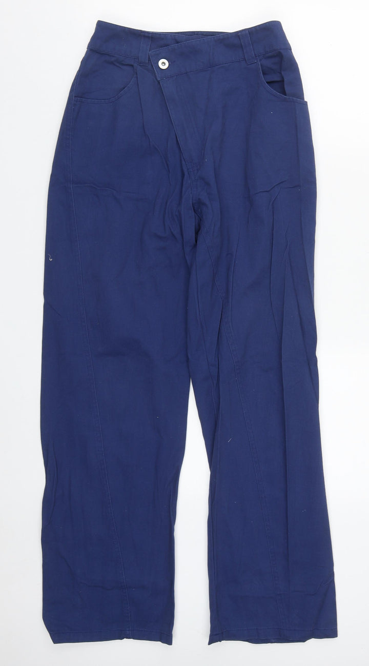 COLLUSION Womens Blue Cotton Trousers Size 6 L32 in Regular Zip