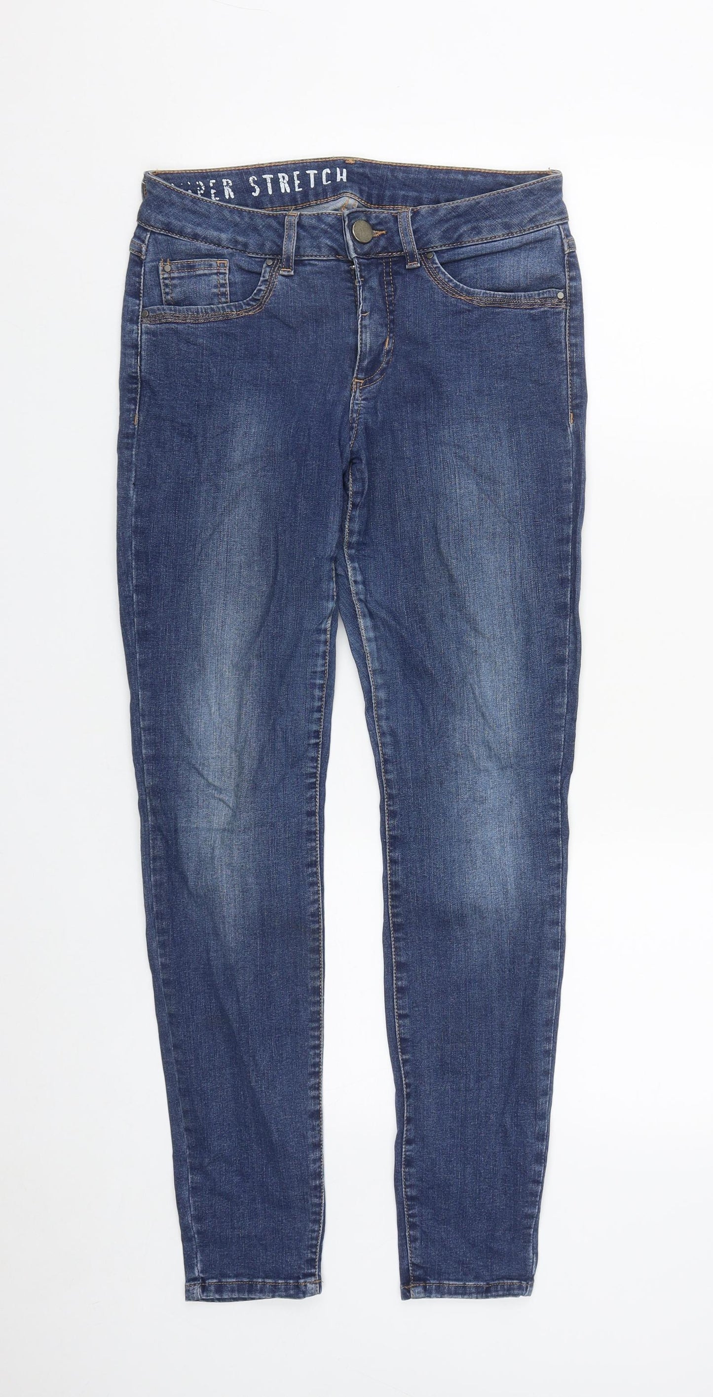 Marks and Spencer Womens Blue  Cotton Straight Jeans Size 10 L29 in Regular Zip