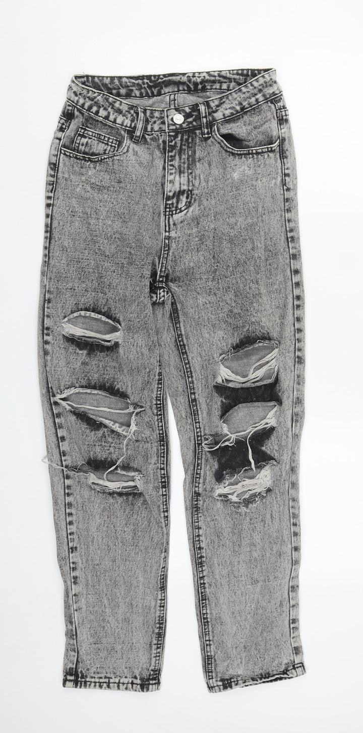 SheIn Womens Grey  Cotton Straight Jeans Size XS L29 in Regular Zip