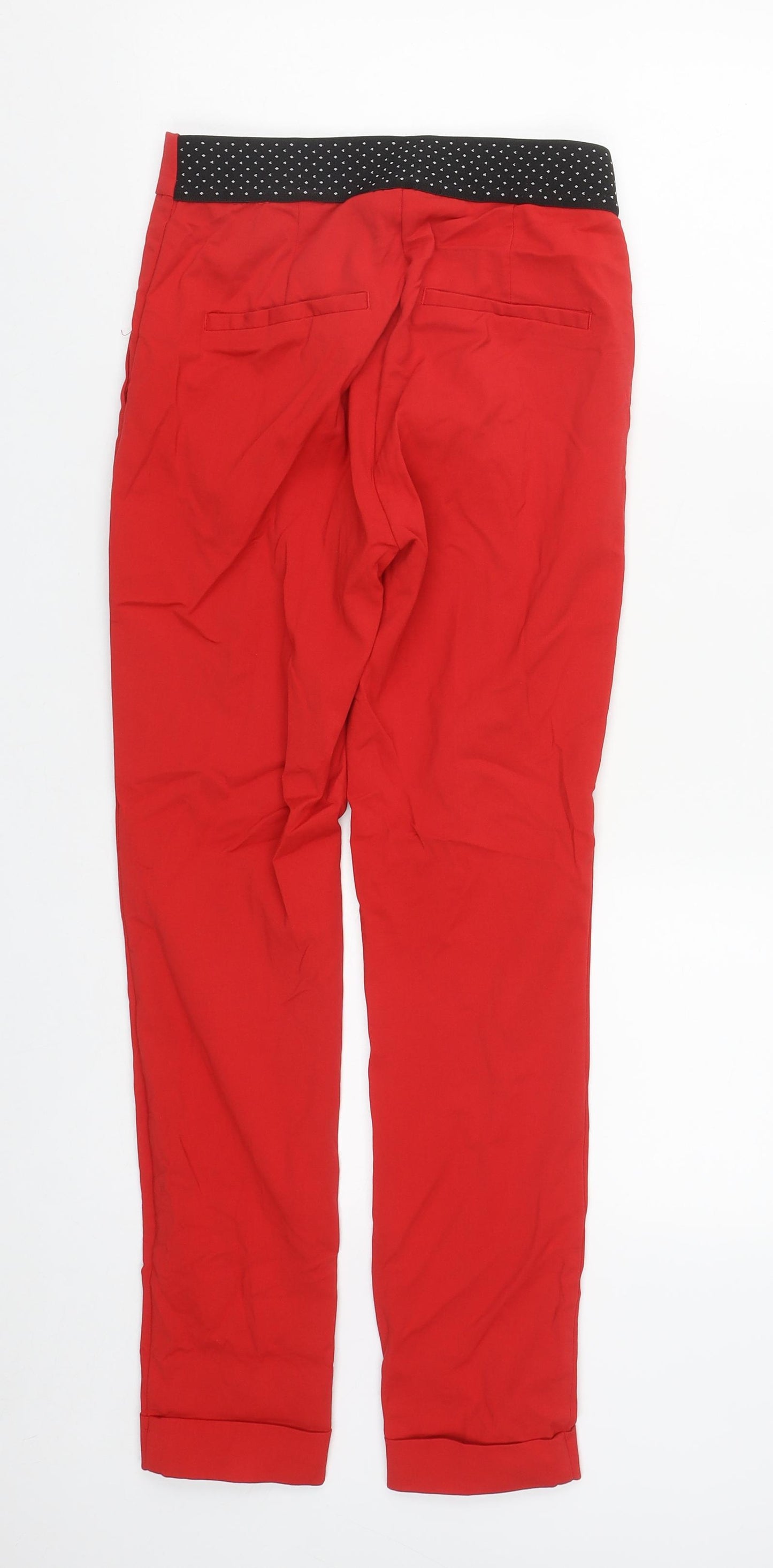 Zara Womens Red Geometric Cotton Carrot Trousers Size XS L28 in Regular Zip