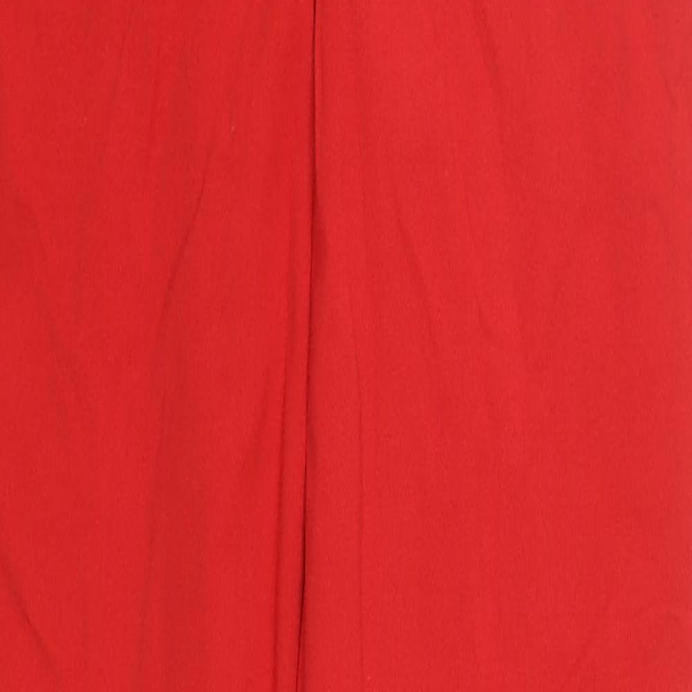 Zara Womens Red Geometric Cotton Carrot Trousers Size XS L28 in Regular Zip