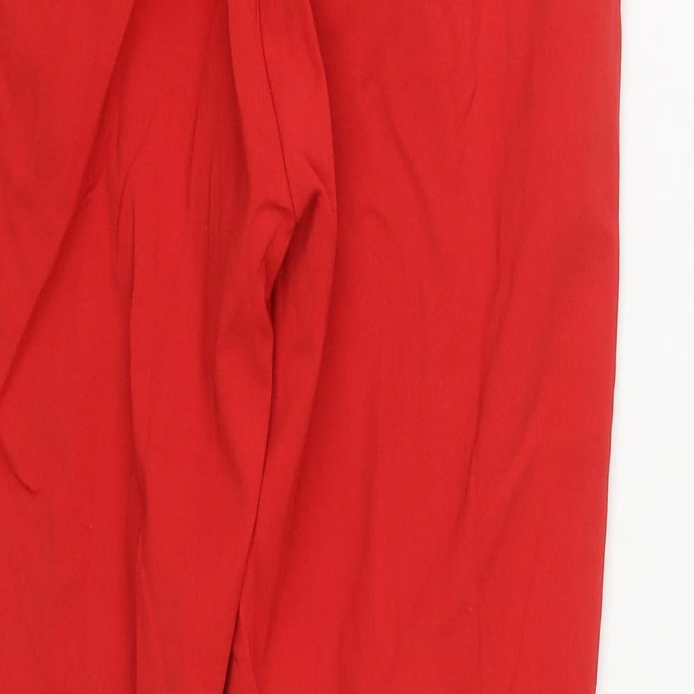 Zara Womens Red Geometric Cotton Carrot Trousers Size XS L28 in Regular Zip