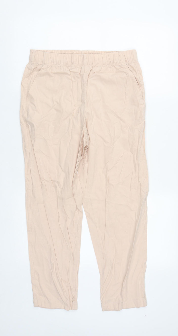Uniqlo Womens Pink Cotton Cropped Trousers Size S L23 in Regular Drawstring