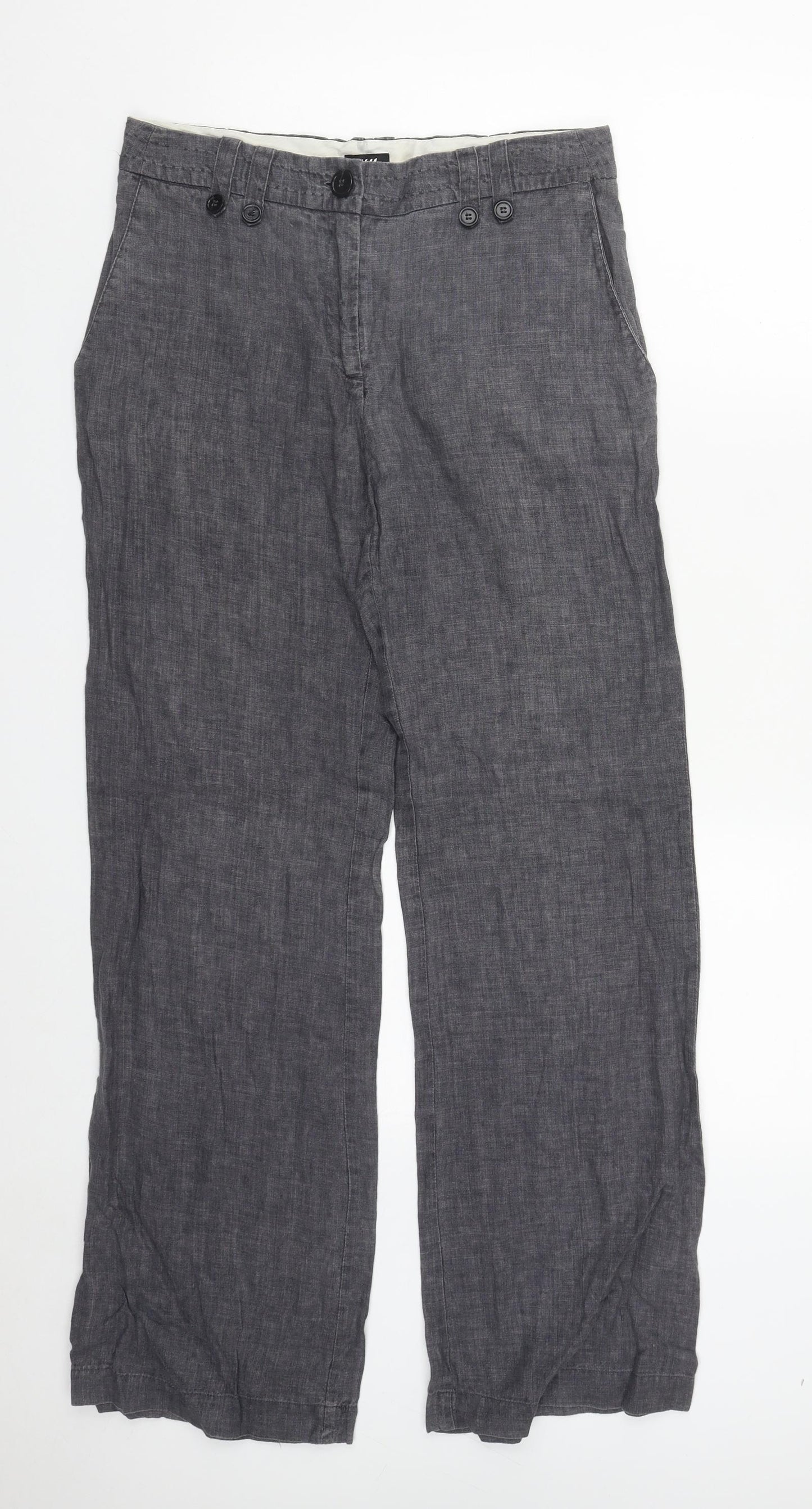 H&M Womens Grey  Linen Trousers  Size 8 L30 in Regular Zip