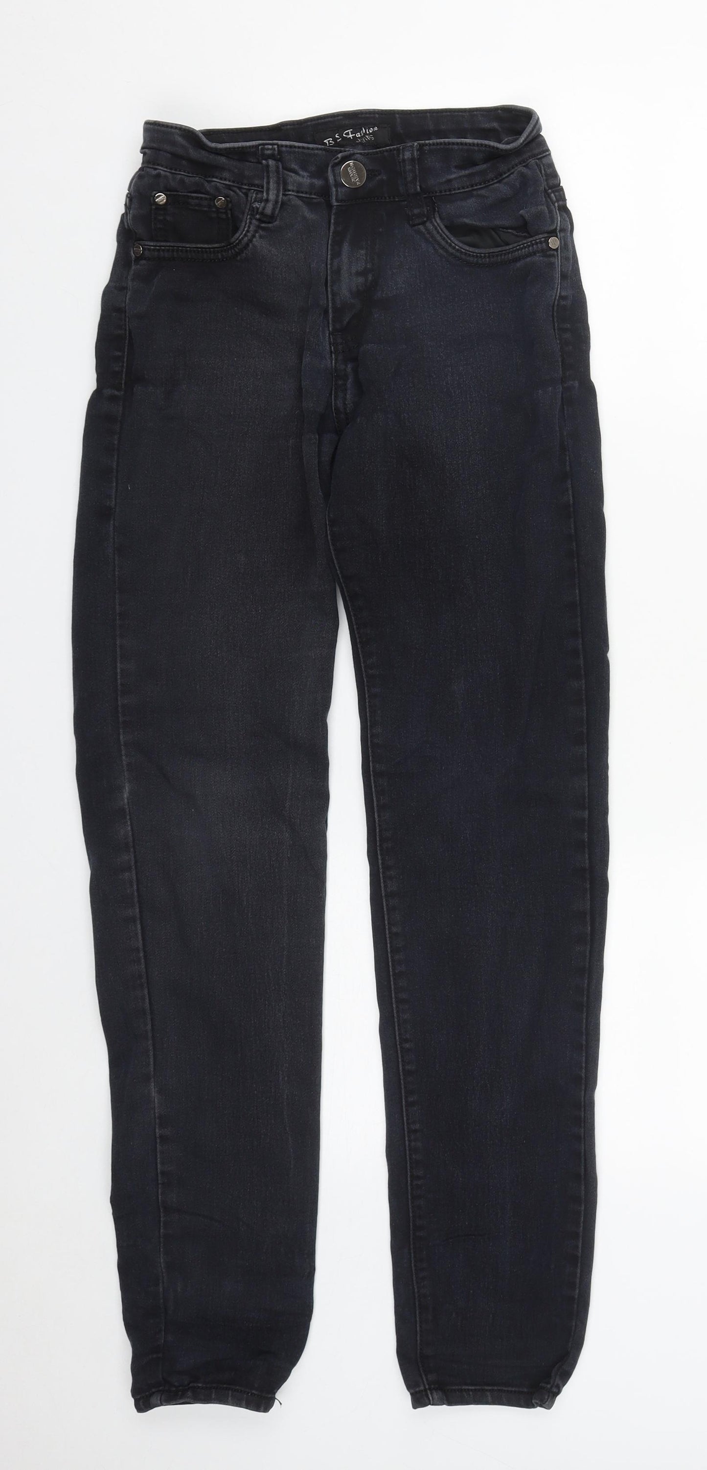 BS Fashion Womens Black  Cotton Straight Jeans Size 8 L31 in Regular Zip