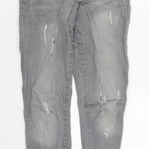 Denim & Co. Womens Grey  Cotton Straight Jeans Size 10 L28 in Regular Zip