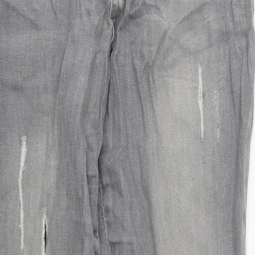 Denim & Co. Womens Grey  Cotton Straight Jeans Size 10 L28 in Regular Zip