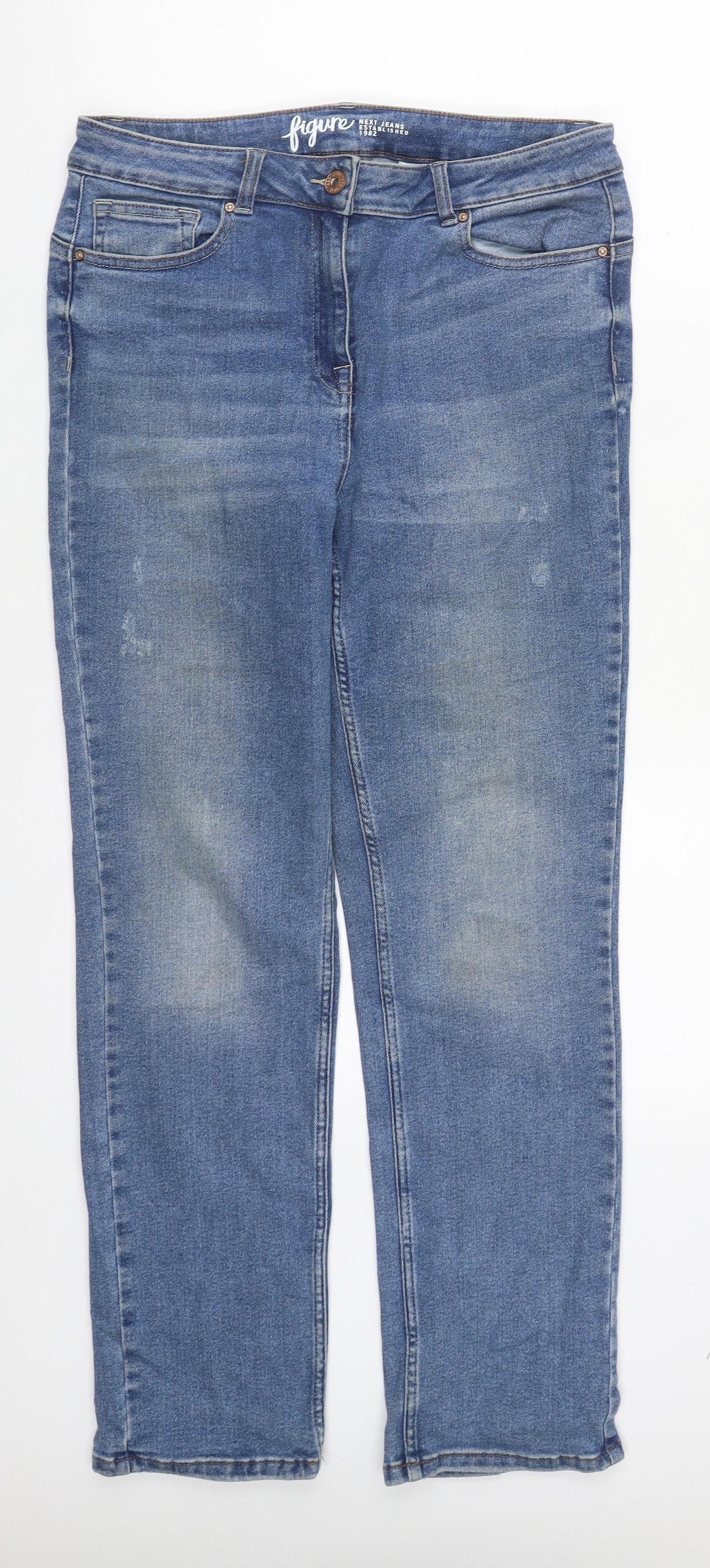 NEXT Womens Blue  Cotton Straight Jeans Size 14 L29 in Regular Zip