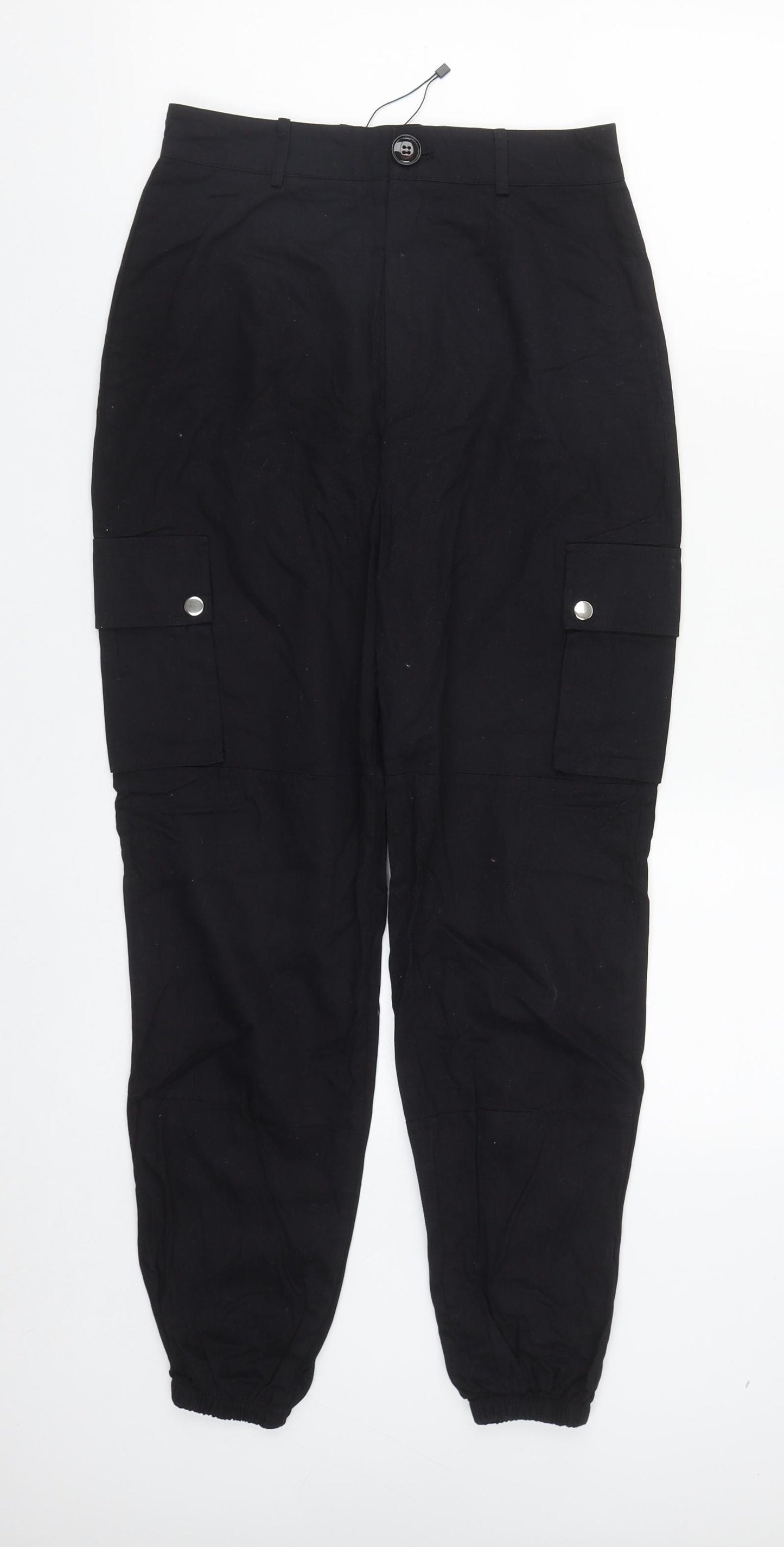 Nasty Gal Womens Black  Cotton Cargo Trousers Size 4 L29 in Regular Drawstring