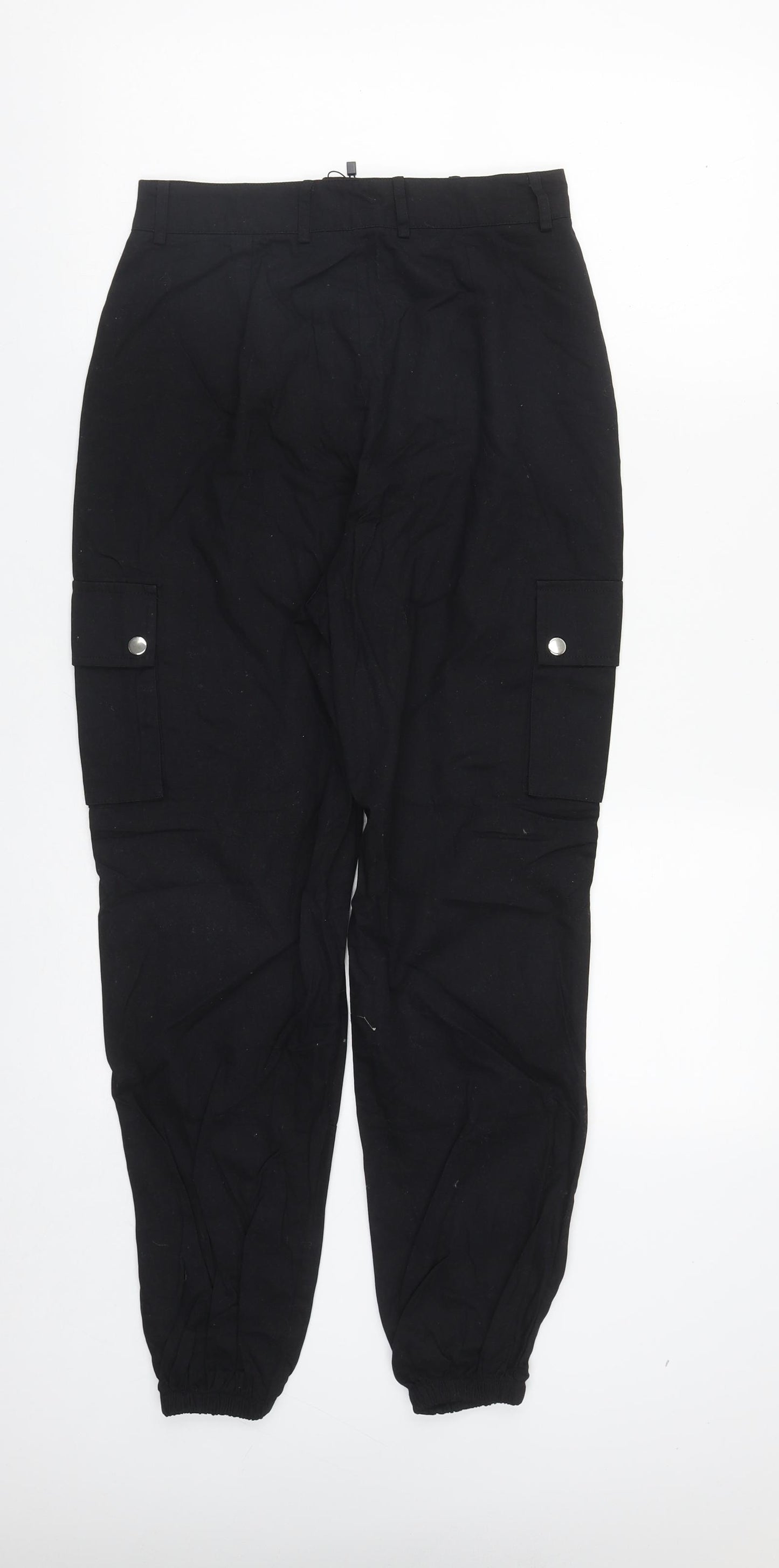 Nasty Gal Womens Black  Cotton Cargo Trousers Size 4 L29 in Regular Drawstring
