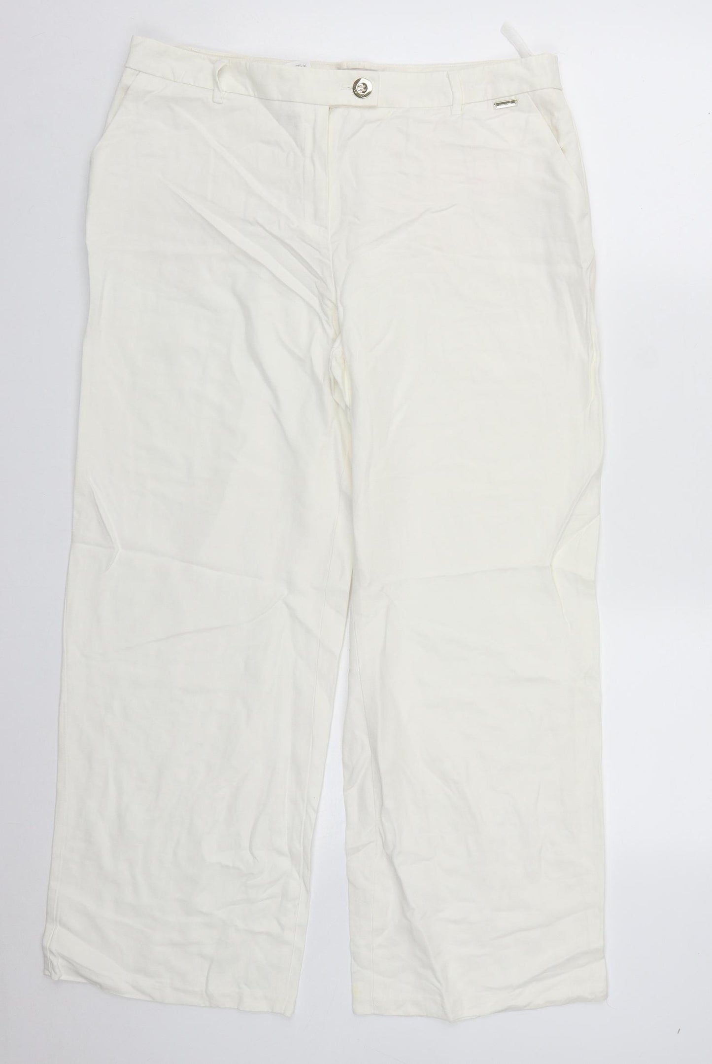 Marks and Spencer Womens White  Linen Trousers  Size 14 L27 in Regular Zip