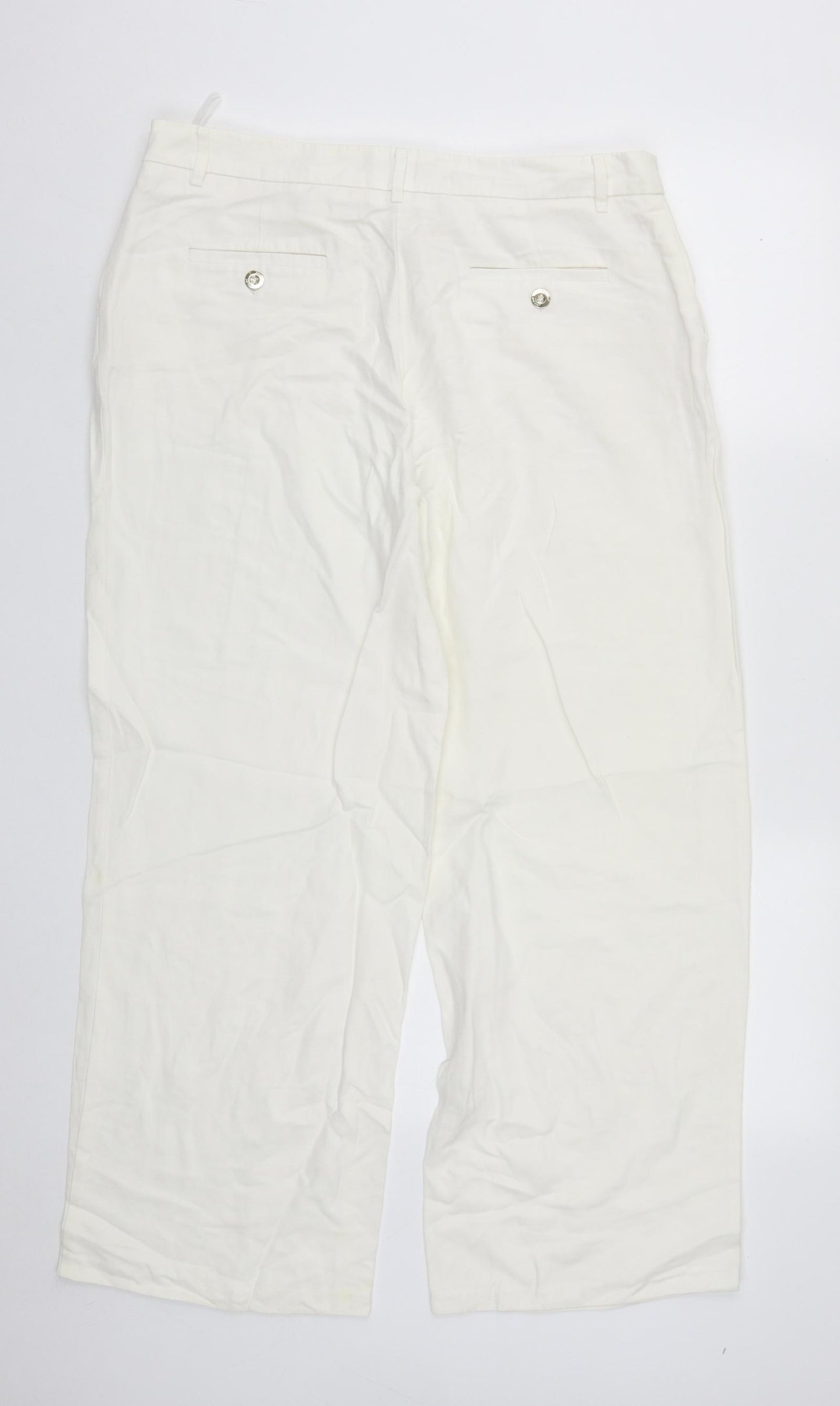 Marks and Spencer Womens White  Linen Trousers  Size 14 L27 in Regular Zip