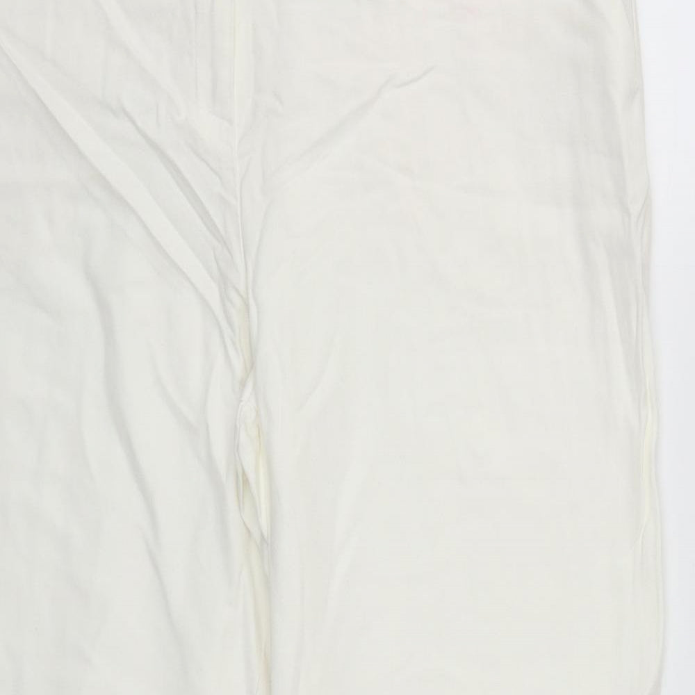 Marks and Spencer Womens White  Linen Trousers  Size 14 L27 in Regular Zip