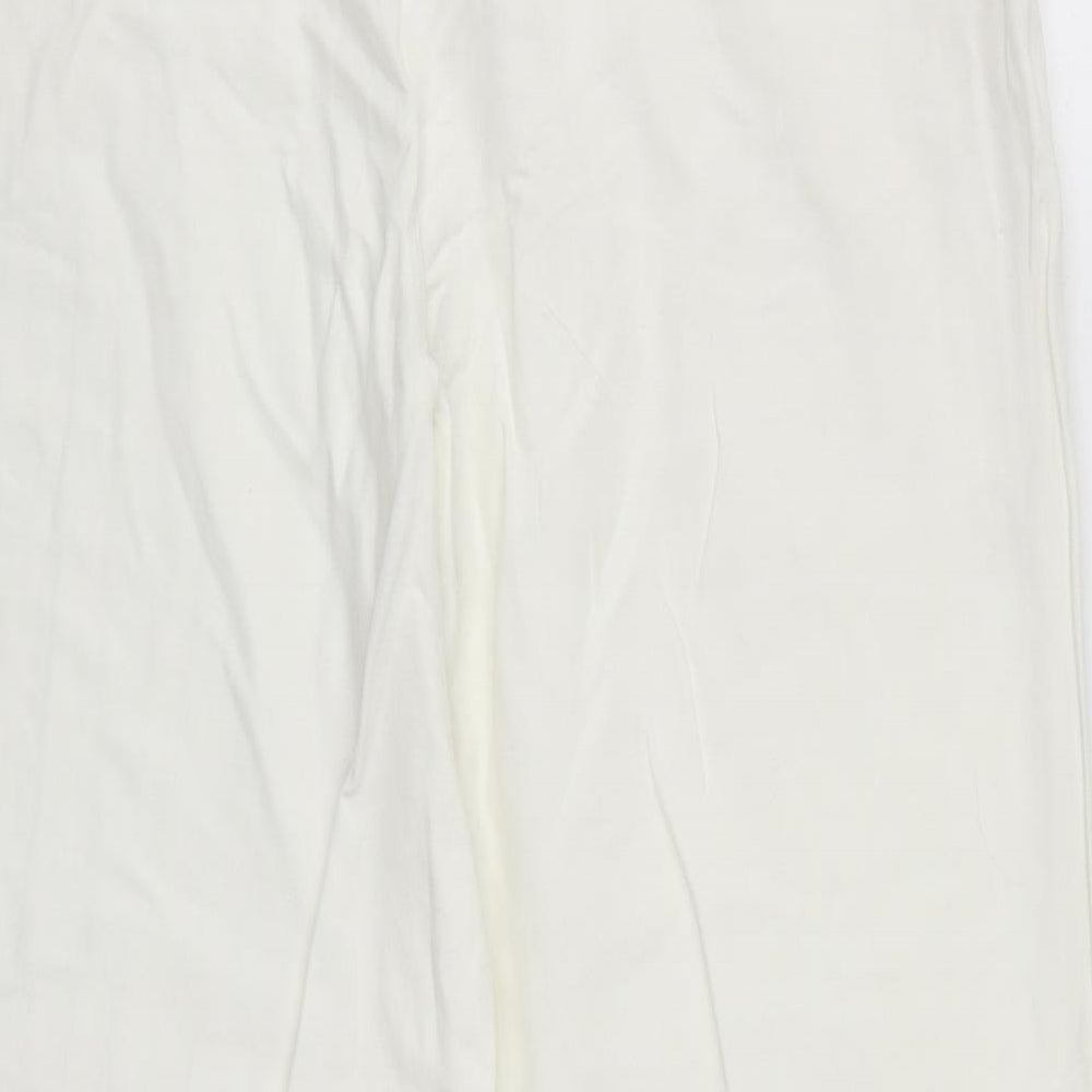 Marks and Spencer Womens White  Linen Trousers  Size 14 L27 in Regular Zip