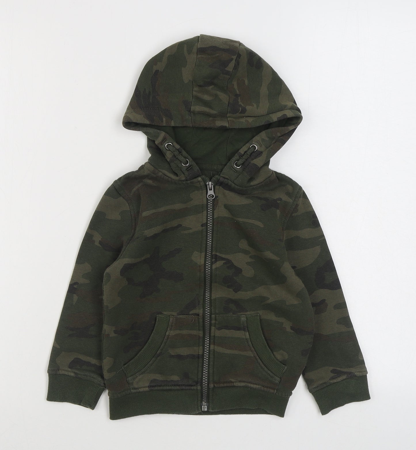 Primark Boys Green Camouflage Cotton Full Zip Hoodie Size 3-4 Years  Zip