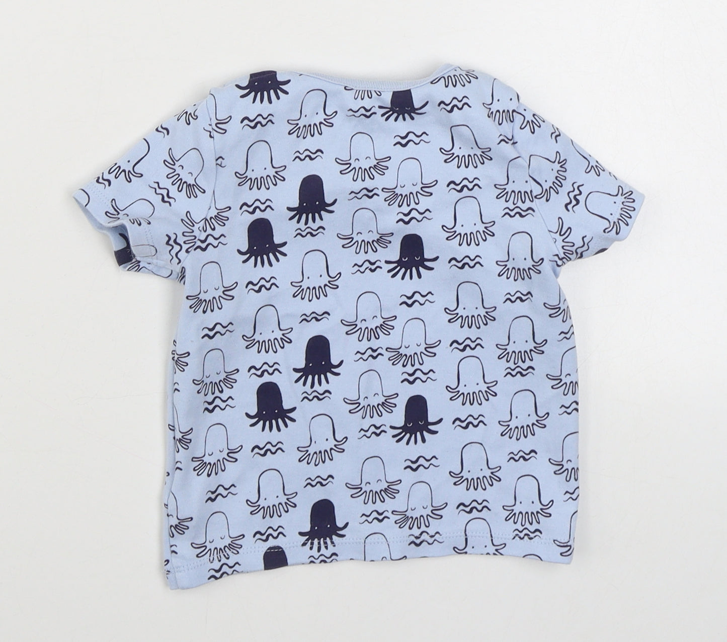 F&F Boys Blue Geometric 100% Cotton Basic T-Shirt Size 12-18 Months Round Neck Pullover