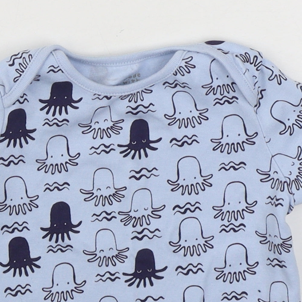 F&F Boys Blue Geometric 100% Cotton Basic T-Shirt Size 12-18 Months Round Neck Pullover