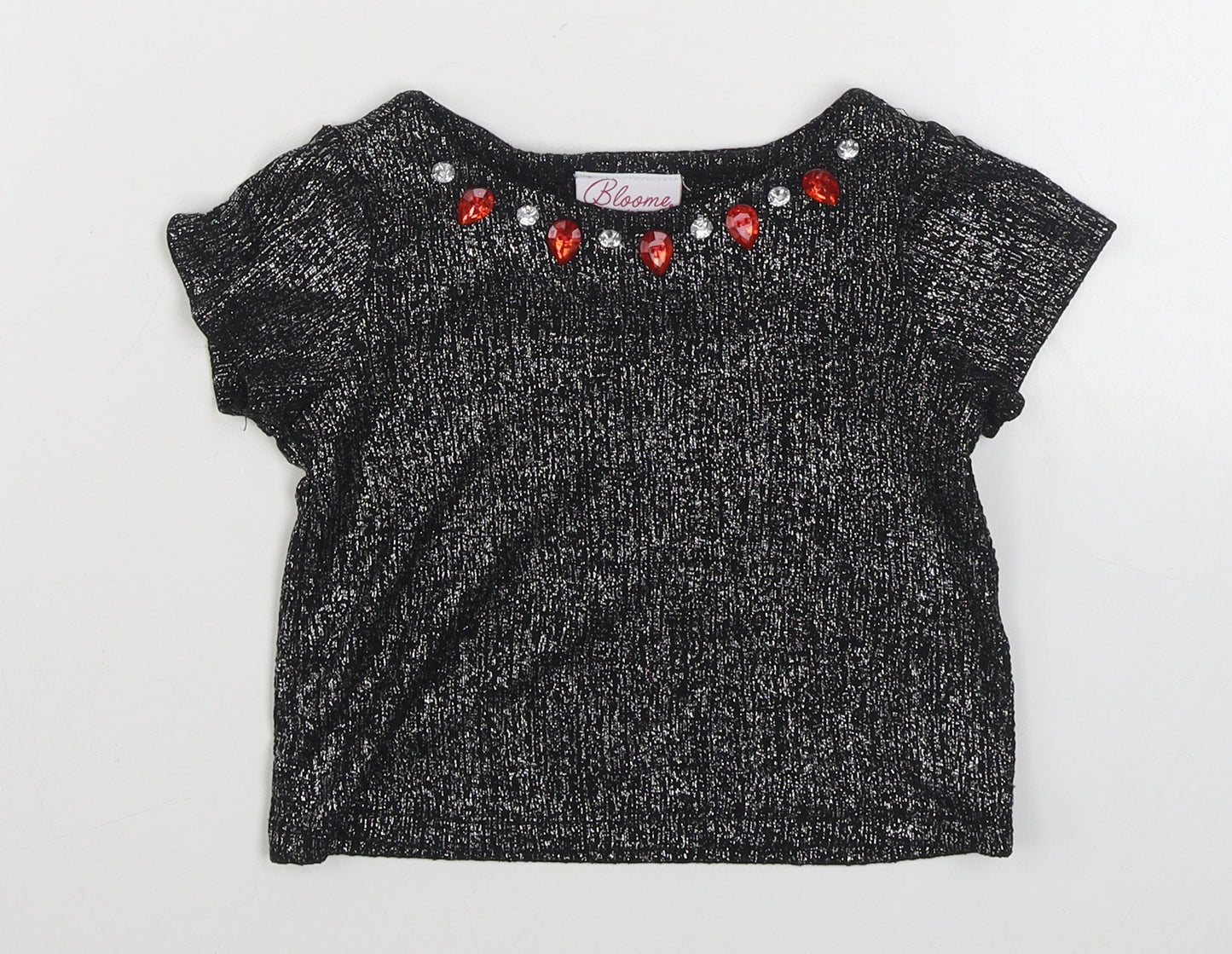 Bloome Girls Black  Polyester Basic T-Shirt Size 4 Years Boat Neck Pullover