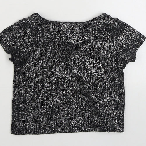 Bloome Girls Black  Polyester Basic T-Shirt Size 4 Years Boat Neck Pullover