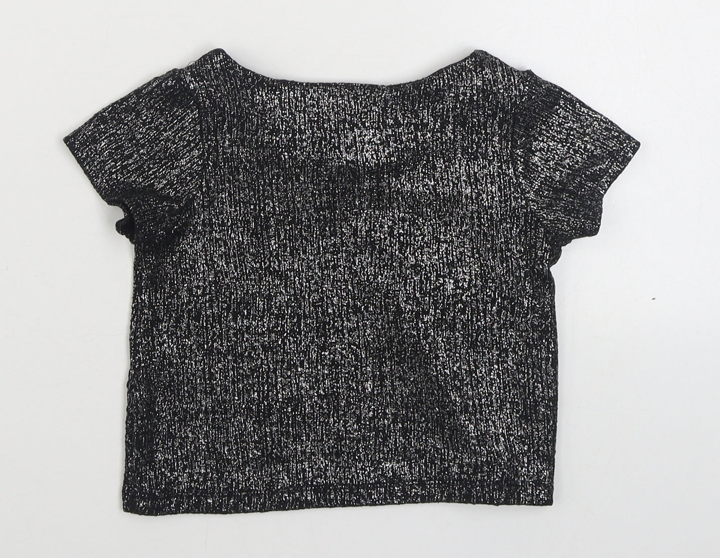 Bloome Girls Black  Polyester Basic T-Shirt Size 4 Years Boat Neck Pullover