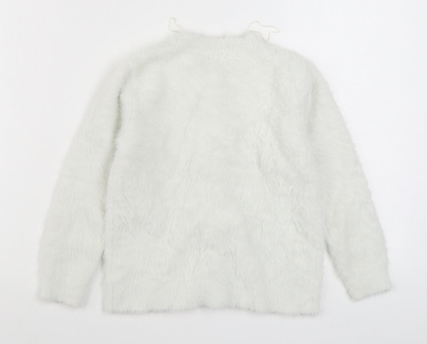 Matalan Girls White Round Neck  Polyester Cardigan Jumper Size 8 Years  Button