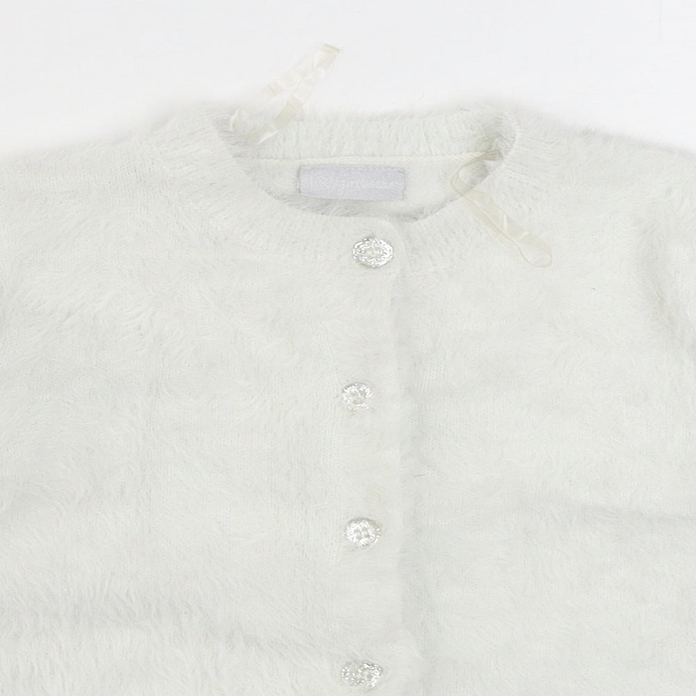 Matalan Girls White Round Neck  Polyester Cardigan Jumper Size 8 Years  Button