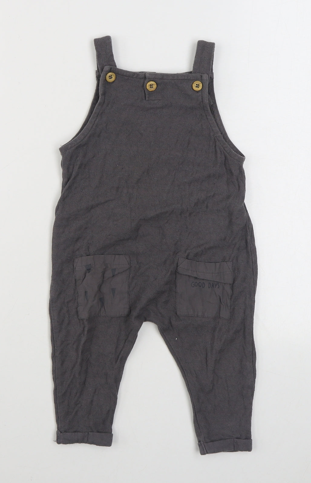 George Girls Grey  100% Cotton Dungaree Outfit/Set Size 12-18 Months  Button