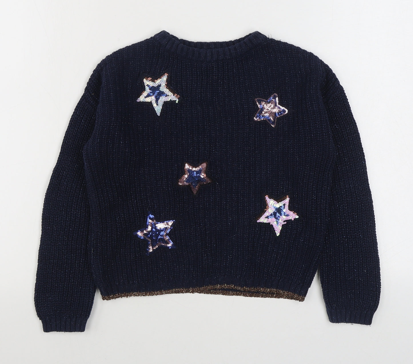 Marks and Spencer Girls Blue Round Neck  Cotton Pullover Jumper Size 6-7 Years  Pullover