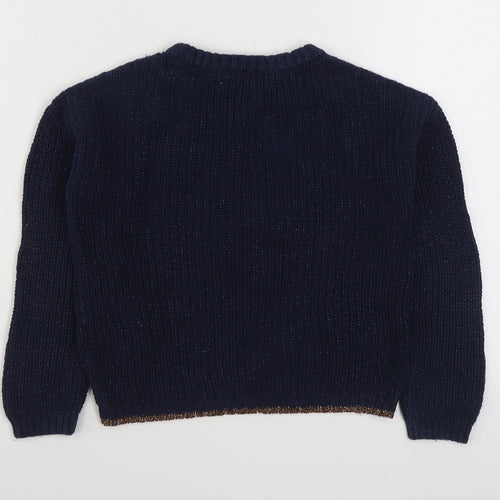 Marks and Spencer Girls Blue Round Neck  Cotton Pullover Jumper Size 6-7 Years  Pullover