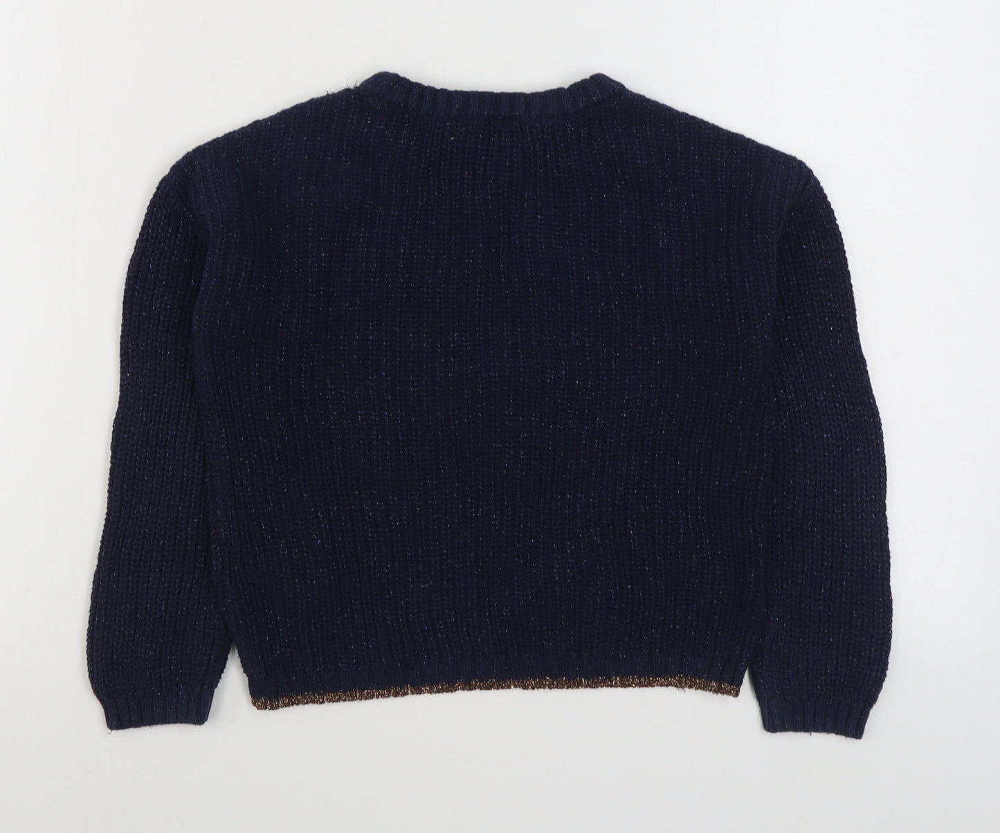 Marks and Spencer Girls Blue Round Neck  Cotton Pullover Jumper Size 6-7 Years  Pullover