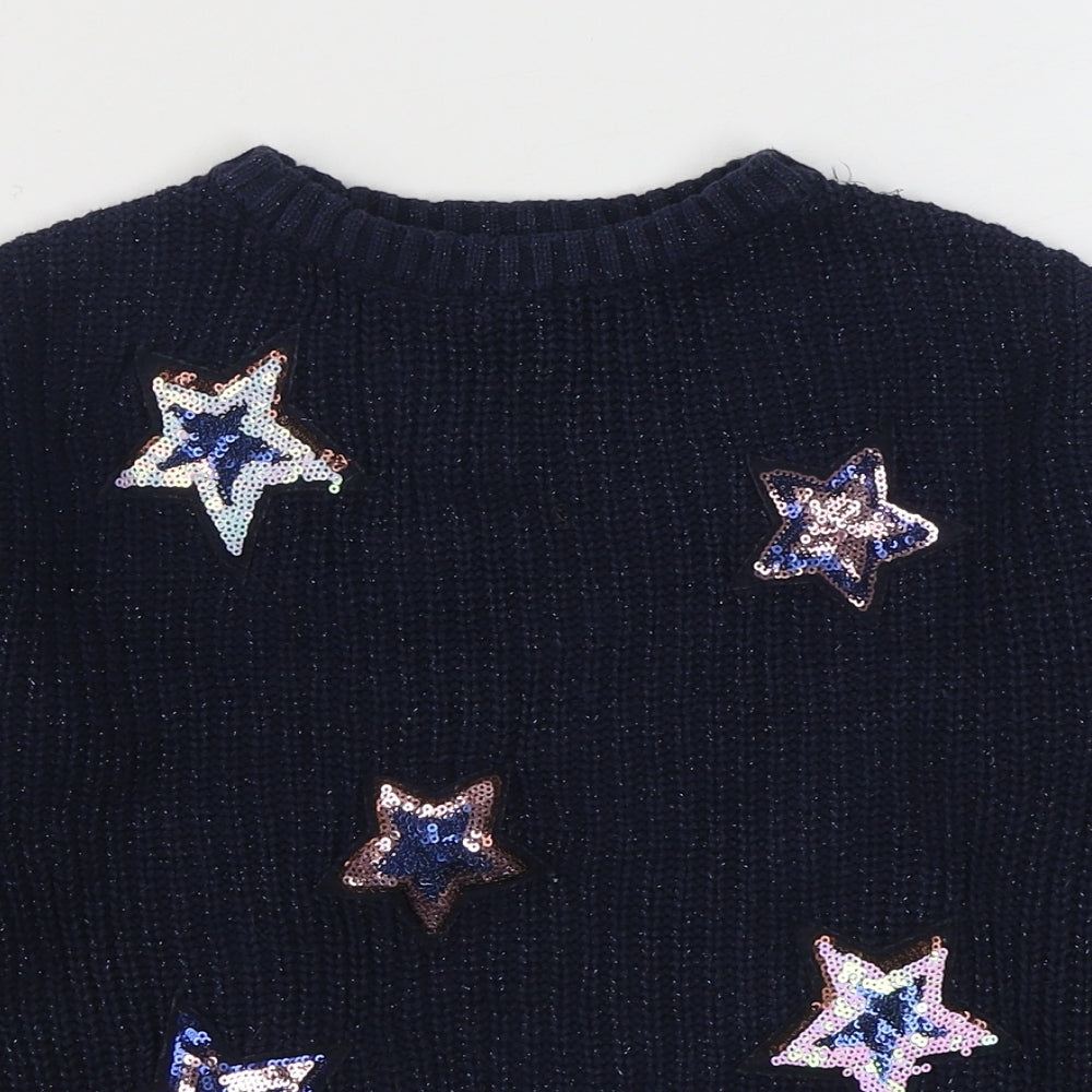 Marks and Spencer Girls Blue Round Neck  Cotton Pullover Jumper Size 6-7 Years  Pullover