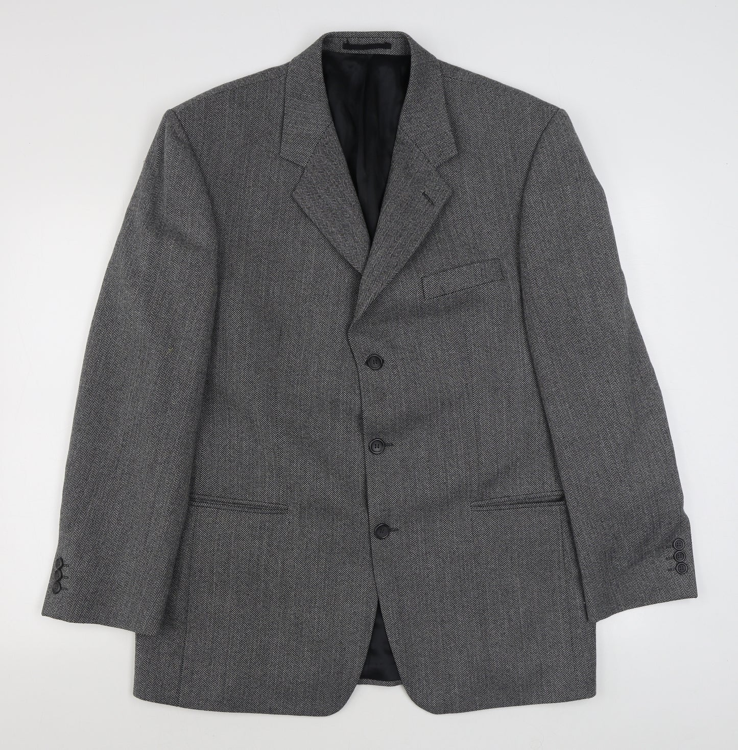 Varteks Mens Grey Herringbone Wool Jacket Suit Jacket Size 42