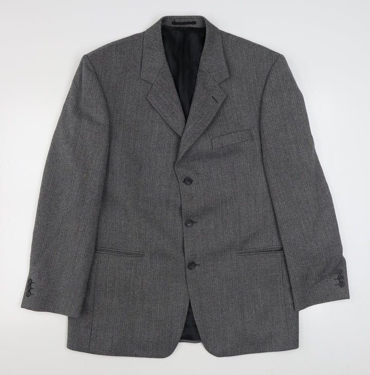 Varteks Mens Grey Herringbone Wool Jacket Suit Jacket Size 42
