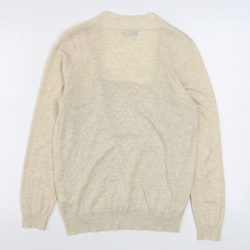 F&F Womens Beige V-Neck Geometric Acrylic Cardigan Jumper Size 10