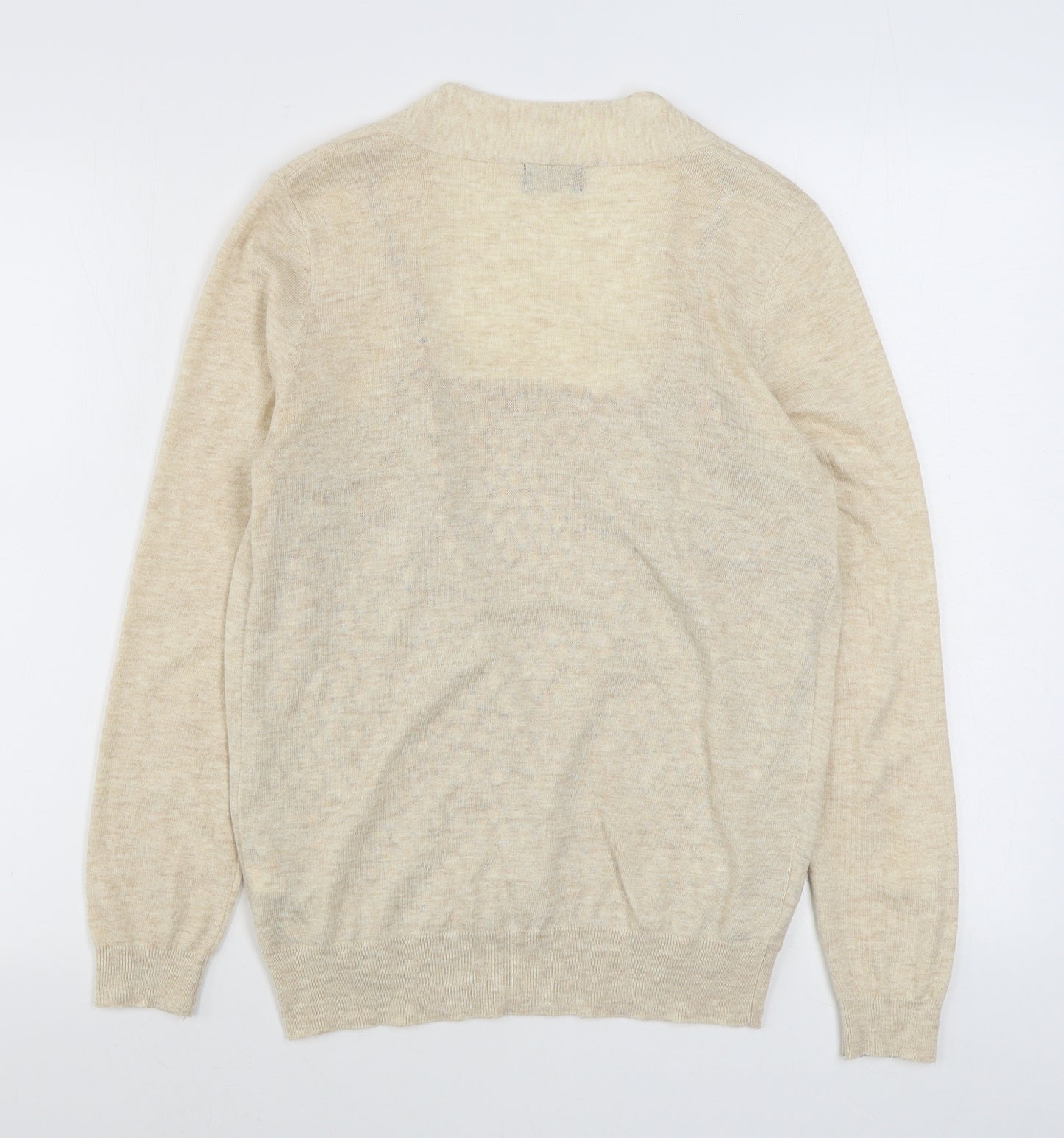 F&F Womens Beige V-Neck Geometric Acrylic Cardigan Jumper Size 10