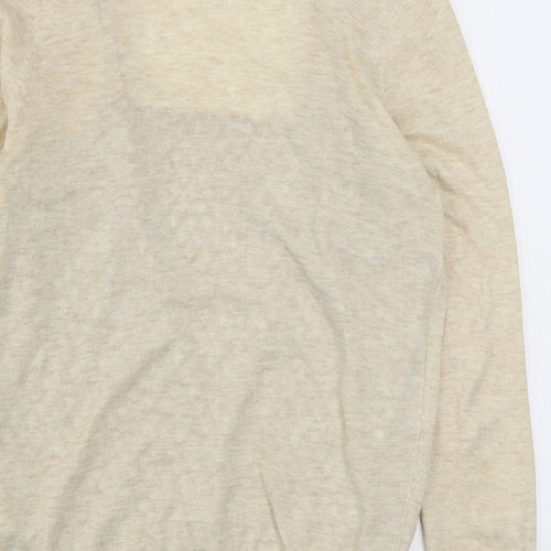 F&F Womens Beige V-Neck Geometric Acrylic Cardigan Jumper Size 10