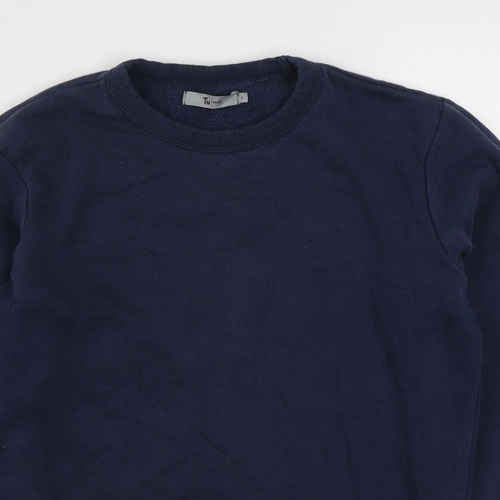 TU Mens Blue  Cotton Pullover Sweatshirt Size S