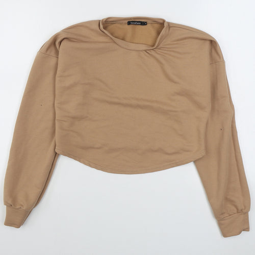 Boohoo Womens Beige  Cotton Pullover Sweatshirt Size S  Pullover - Cropped