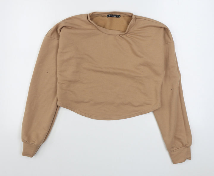 Boohoo Womens Beige Cotton Pullover Sweatshirt Size S Pullover - Cropped