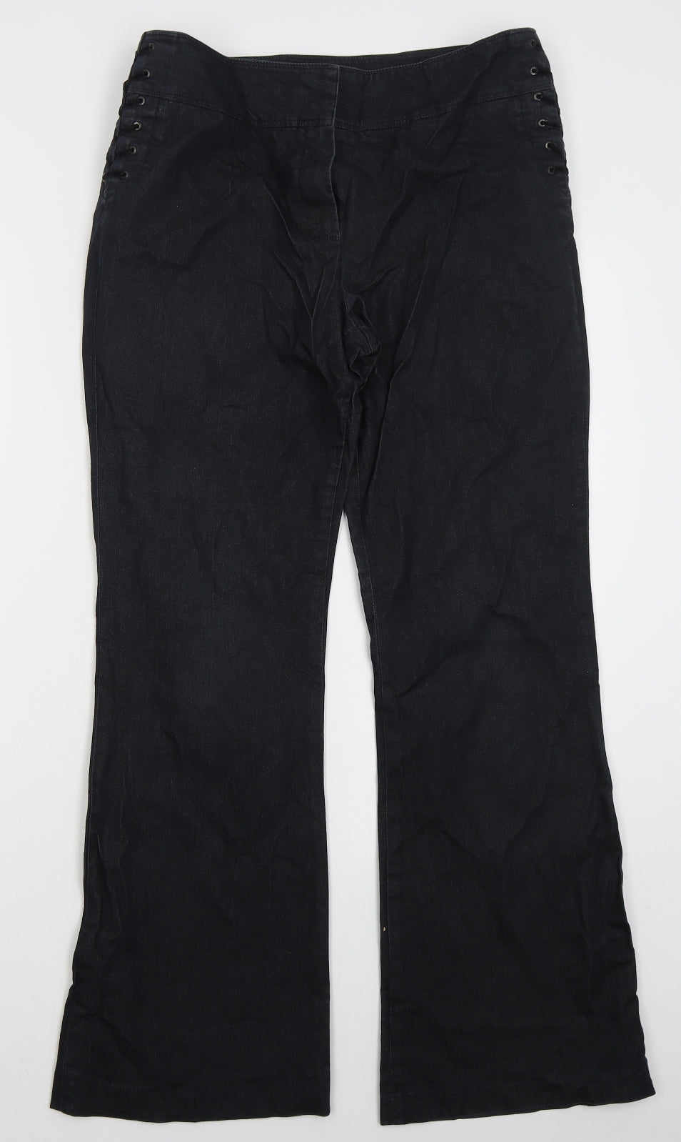 NEXT Womens Black  Cotton Bootcut Jeans Size 14 L30 in Regular Hook & Eye