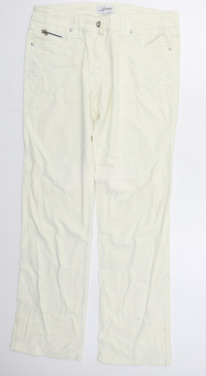 Spontan Womens Beige  Cotton Straight Jeans Size 14 L32 in Regular Button