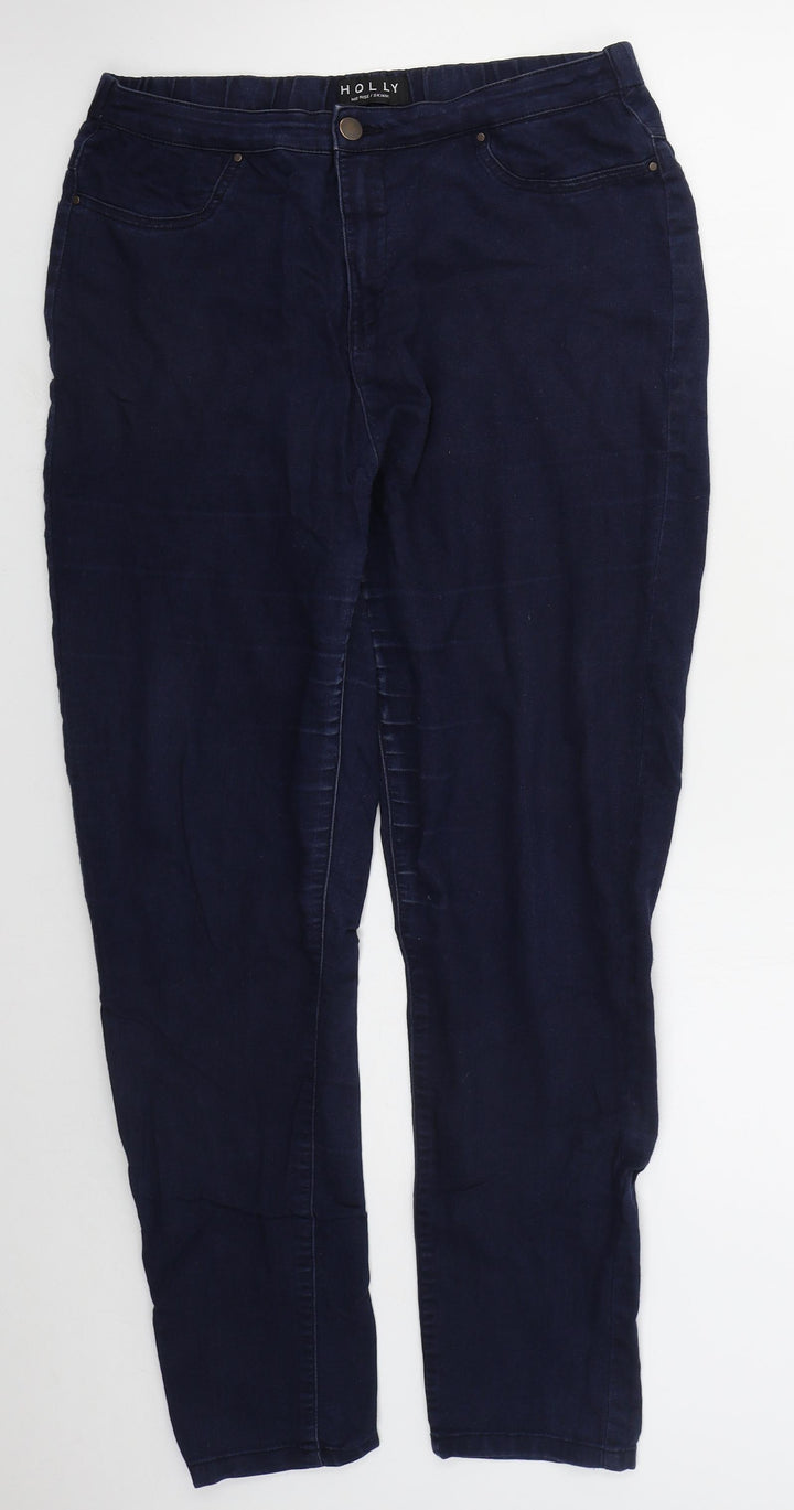 Peacocks Womens Blue Cotton Skinny Jeans Size 14 L28 in Regular Button