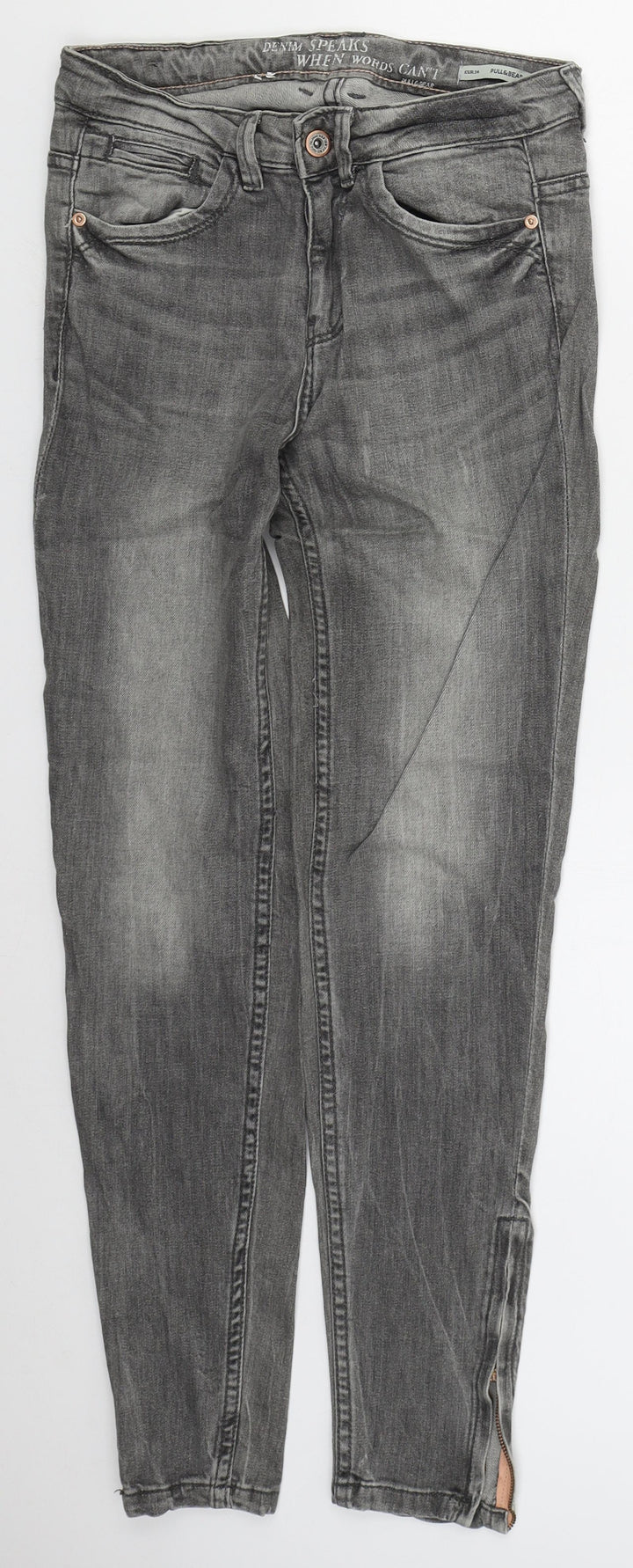 PUll & Bear Womens Grey Cotton Skinny Jeans Size 6 L29 in Regular Button