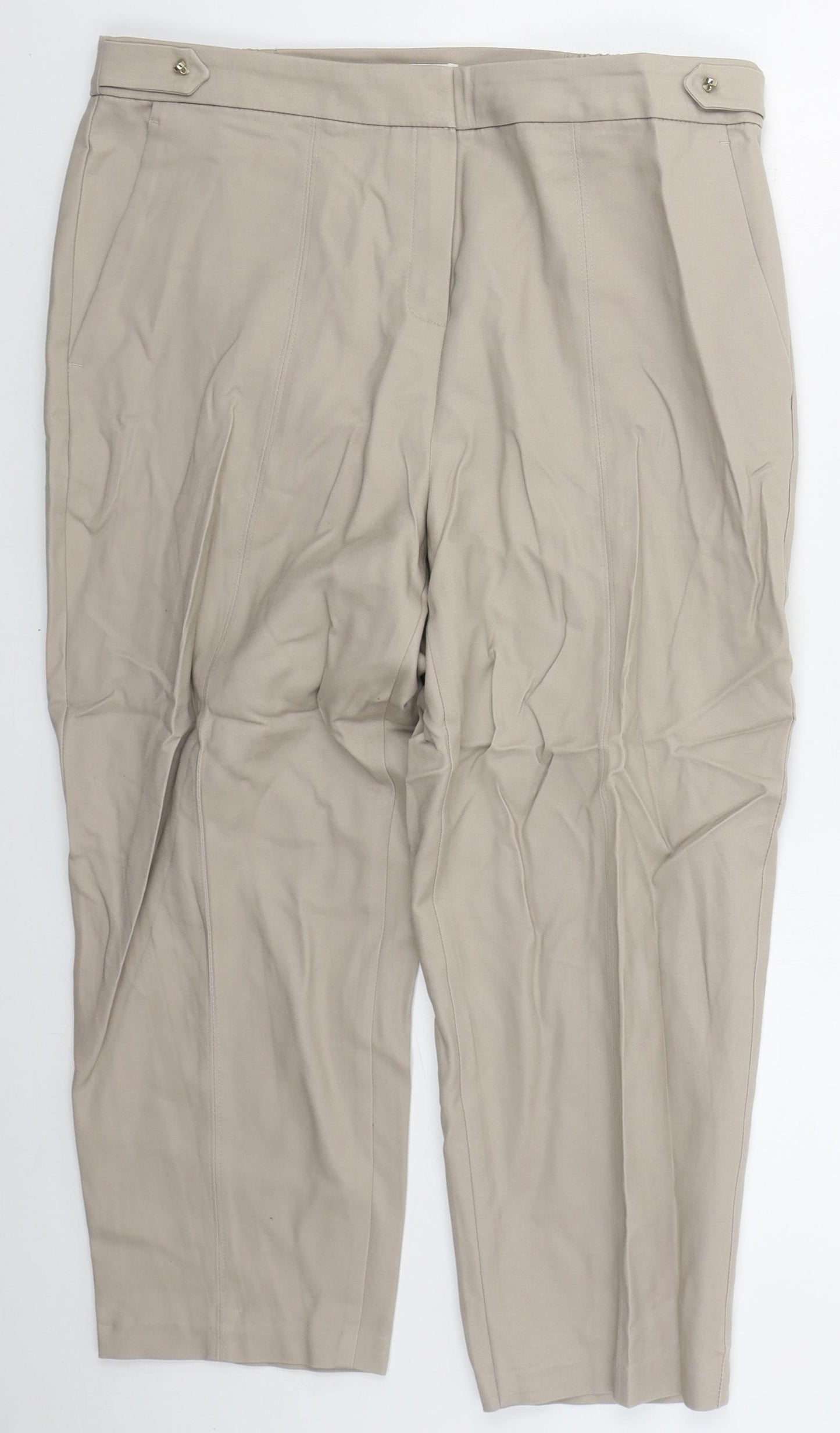 Marks and Spencer Womens Beige  Cotton Trousers  Size 14 L23 in Regular Hook & Eye