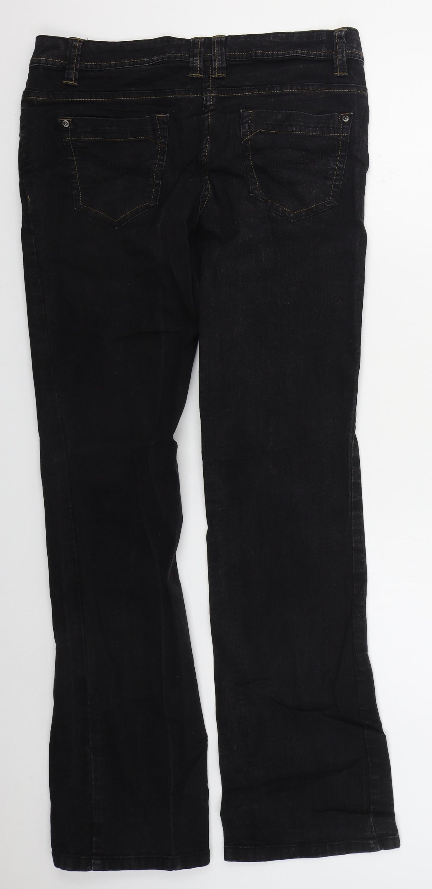 F&F Womens Black  Cotton Straight Jeans Size 12 L32.5 in Regular Button
