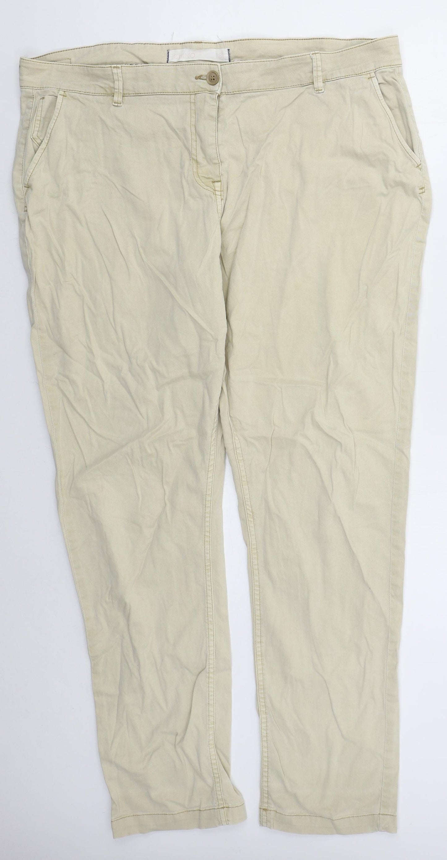 NEXT Womens Beige  Cotton Chino Trousers Size 18 L32 in Regular Button