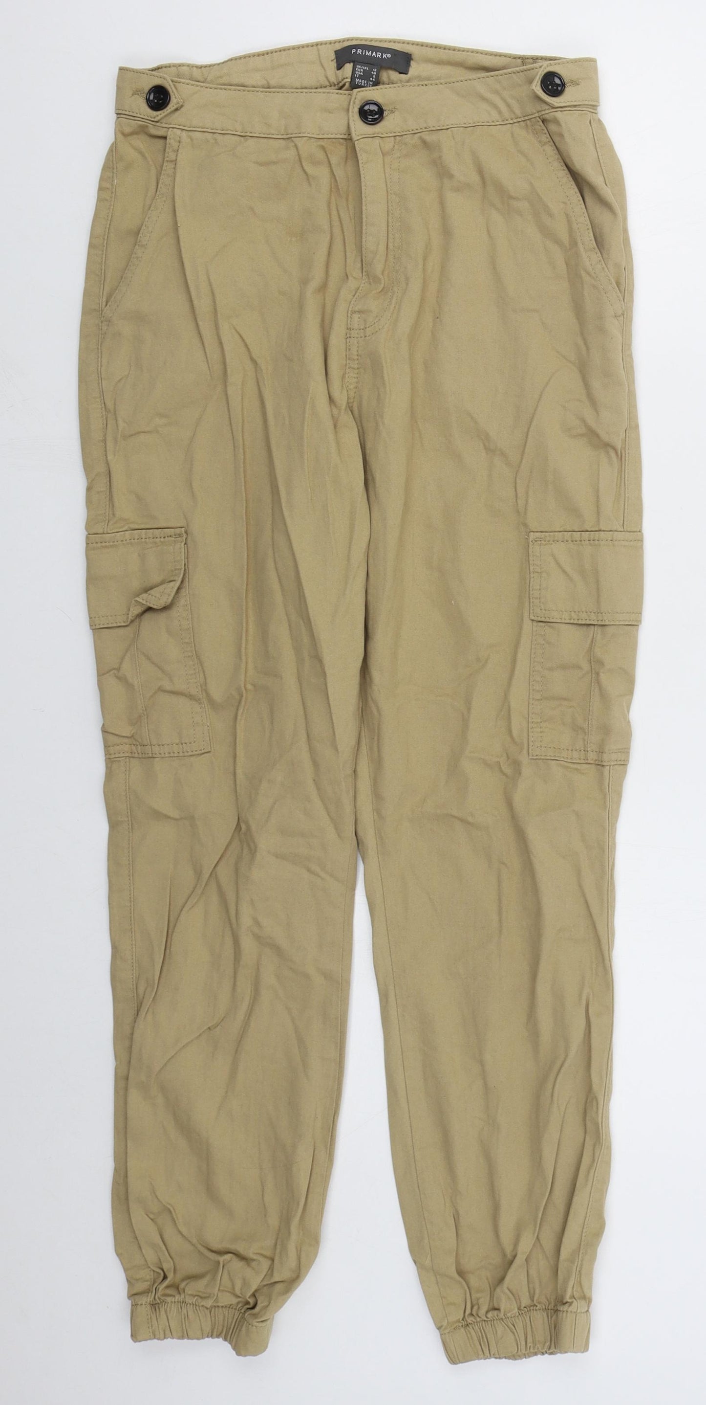Primark Womens Beige  Cotton Cargo Trousers Size 12 L27 in Regular Button