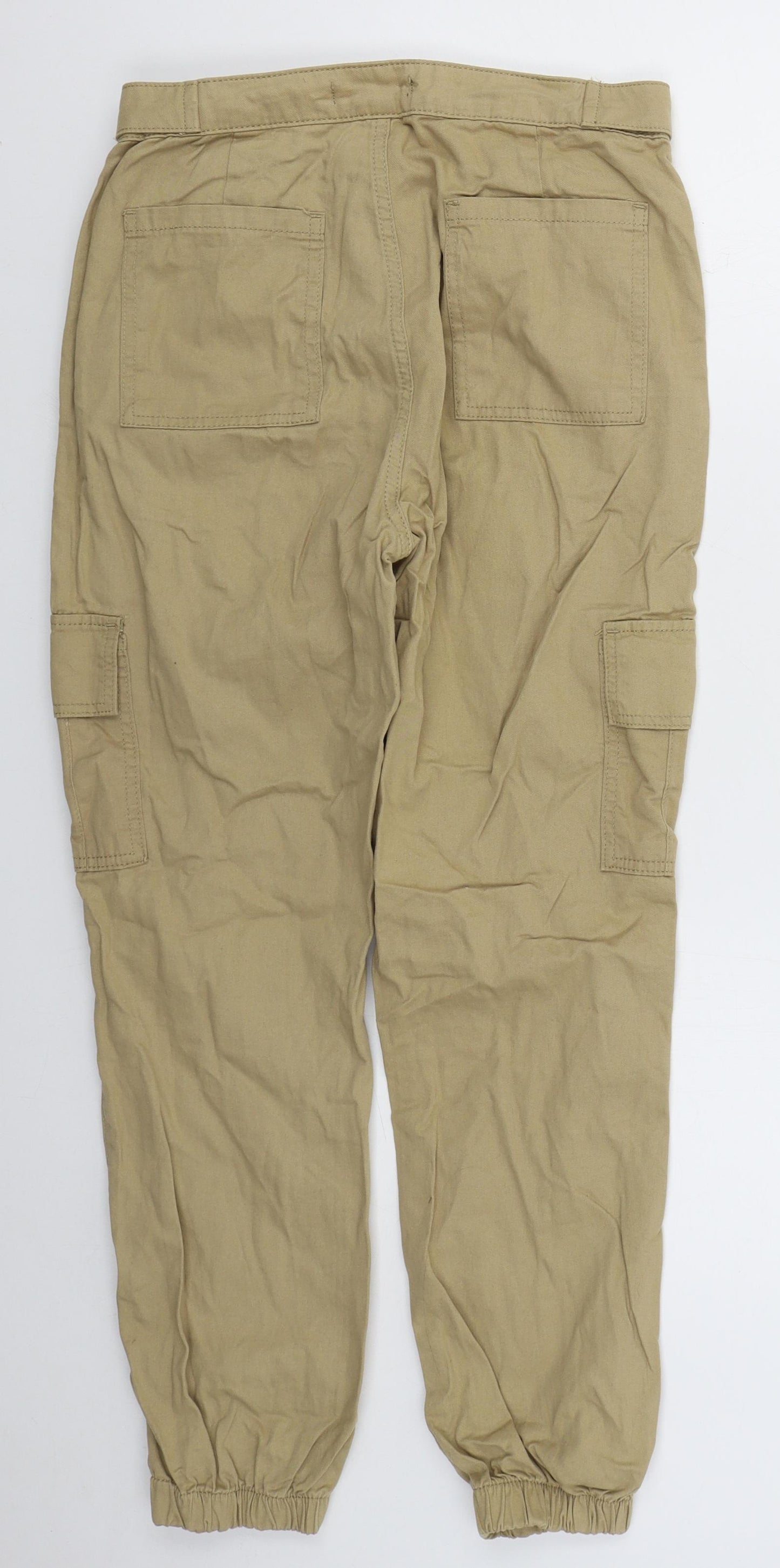 Primark Womens Beige  Cotton Cargo Trousers Size 12 L27 in Regular Button