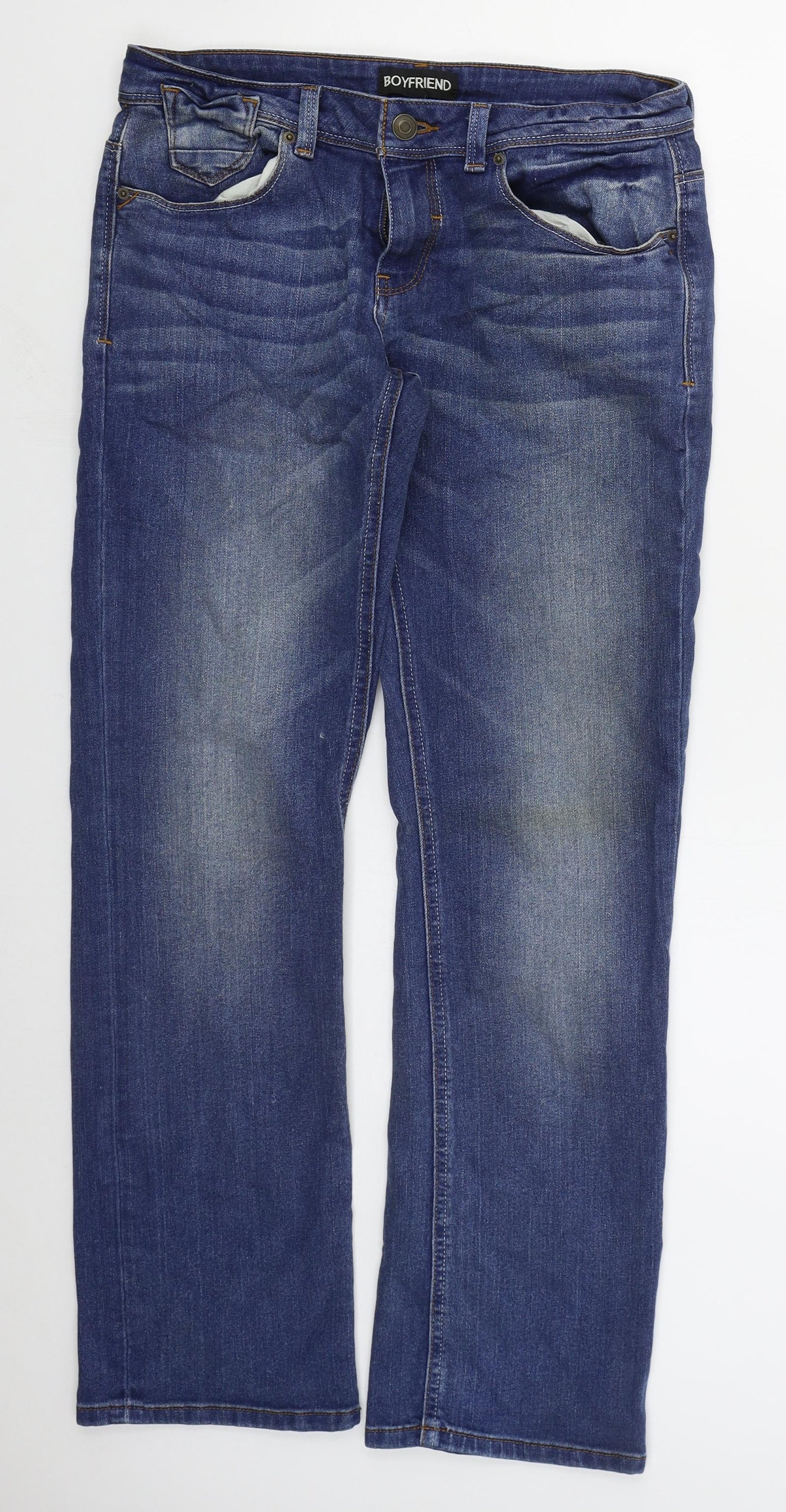 Peacocks Womens Blue  Cotton Boyfriend Jeans Size 10 L31 in Regular Button